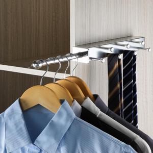 BaiNong 13 inch Valet Rod for Closets Pull Out Closet Valet Rod Slide Out Silver Pull Out Clothes With 7 Hooks Belt Organizer for Closet Tie Rack Hanger for Closet