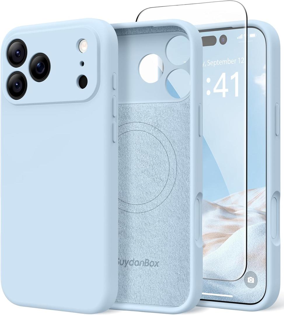 Magnetic for iPhone 17 Pro Case, Compatible with MagSafe, [Full Camera Protection][Screen Protector] Silicone Shockproof Protective Phone Case for iPhone 17 Pro 6.3", Light Blue