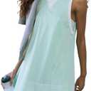 Lauweion Womens Sleeveless Mesh Athletic Mini Dress Loose Fit V Back Crewneck Contrast Tennis Golf Workout Flare Short Dress Green, Small 
