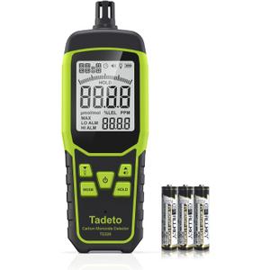 Carbon Monoxide Detectors, Portable CO Detector with Audible & Visual Alarm, 2.4-in Backlit Screen 0-1000PPM Travel CO Gas Meter for Home, Industrial and Outdoor (Includes Battery x3) (Green)