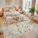 9x12 Area Rugs Washable Rug: Large Boho Living Room Rug Soft Non-Slip Low Pile Carpet Indoor Floor Non-Shedding Neutral Floral Carpets for Bedroom Dining Room Farmhouse Nursery Beige Animal