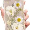 Abbery for iPhone SE Case 3rd/2nd/2020, iPhone 8/7 Case Clear Floral Pattern Cute Design Glitter&Sparkle Real Dried Pressed White Flower Slim&Thin Soft TPU Protective Women Girl's Phone Cover