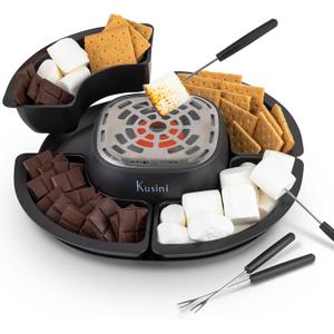 Kusini Smores Maker Tabletop Indoor - Flameless Electric Marshmallow Roaster 4 Detachable Trays & 4 Roasting Forks Gift Set & Date Night Idea. Movie Night Supplies & Housewarming Gift