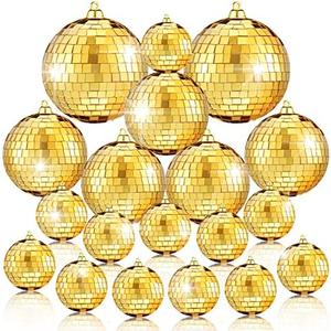 15 Pcs Disco Balls Reflective Disco Ball Decorations Hanging Disco Ball Ornament Different Sizes Mirror Ball for Home Decor, Party, Club (Gold)
