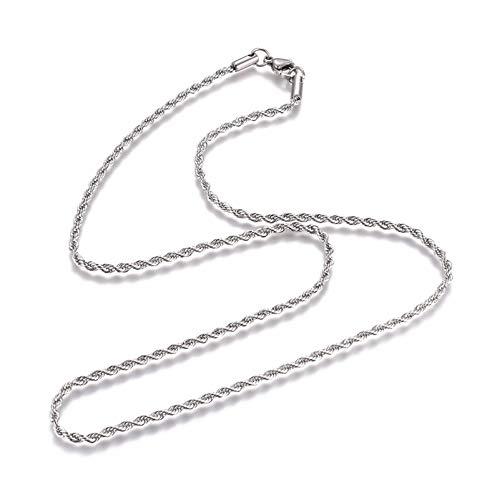 FASHEWELRY 10Pcs 2.4mm Stainless Steel Twisted Rope Chain Necklace 19.7" Unisex Chain Link Necklace with Lobster Clasp for Women Men DIY Jewelry Making Findings