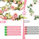 Flower Garland with Lights, 4 Packs 7FT Pink Floral Rose Flower Eucalyptus Garland Decor, Artificial Faux Leaves Greenery Vines for Table Runner Wedding Centerpieces Backdrop Decorations (Warm Color)