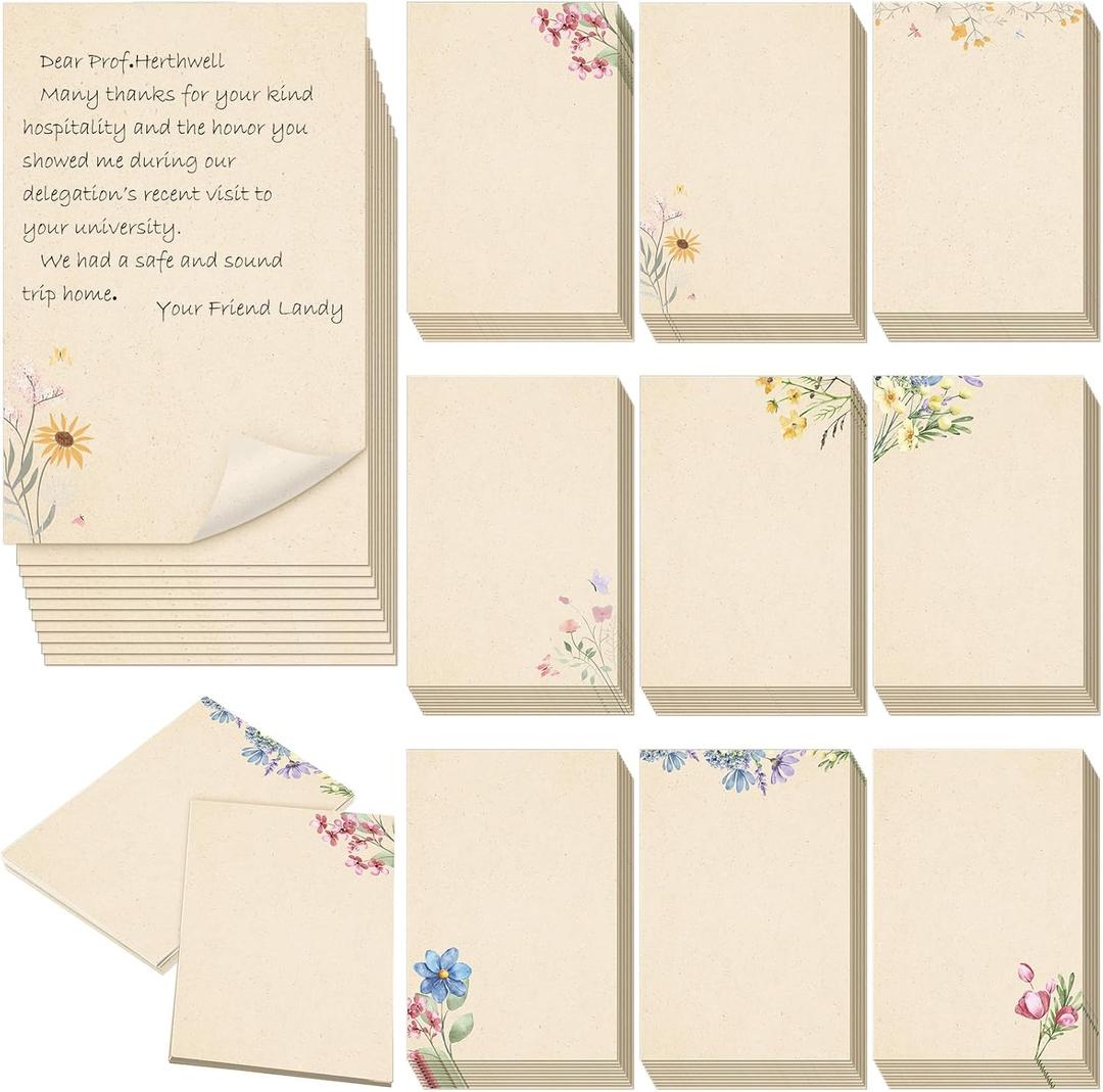 Spiareal 100 Pcs Blank Note Cards 4 x 6 in Blank Decorative Notecards Index Cards Bulk Thank Greeting Notecards for DIY School Office Wedding Baby Shower(Kraft Paper,4 x 6 in,Floral)