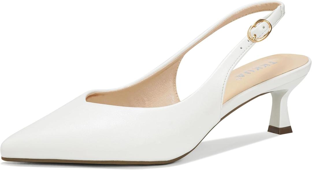 Women's Pointed Toe Kitten Heel Pumps, 2 Inch Heel, Adjustable Heel Strap, Wedding Party Dress Shoes, 8.5