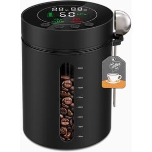 Automatic Vacuum Coffee Canister, 1.3L Coffee Container with Smart Pressure Sensor,LED Display,Window,Scoop Rechargeable Airtight Electric Coffee Bean Storage for Home Kitchen Ground Food Tea Storage (Black)