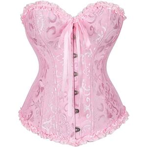 SZIVYSHI Corset Tops for Women, Bustier Shapewear Lingerie, Lace Waist Push Up Bodysuit (Medium, Pink)