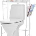 MyGift Over The Toilet Standing Shelf Storage with Magazine Basket, Freestanding Bathroom Space Saver Organizer Rack, White Metal Vintage Scrollwork Accents, Large