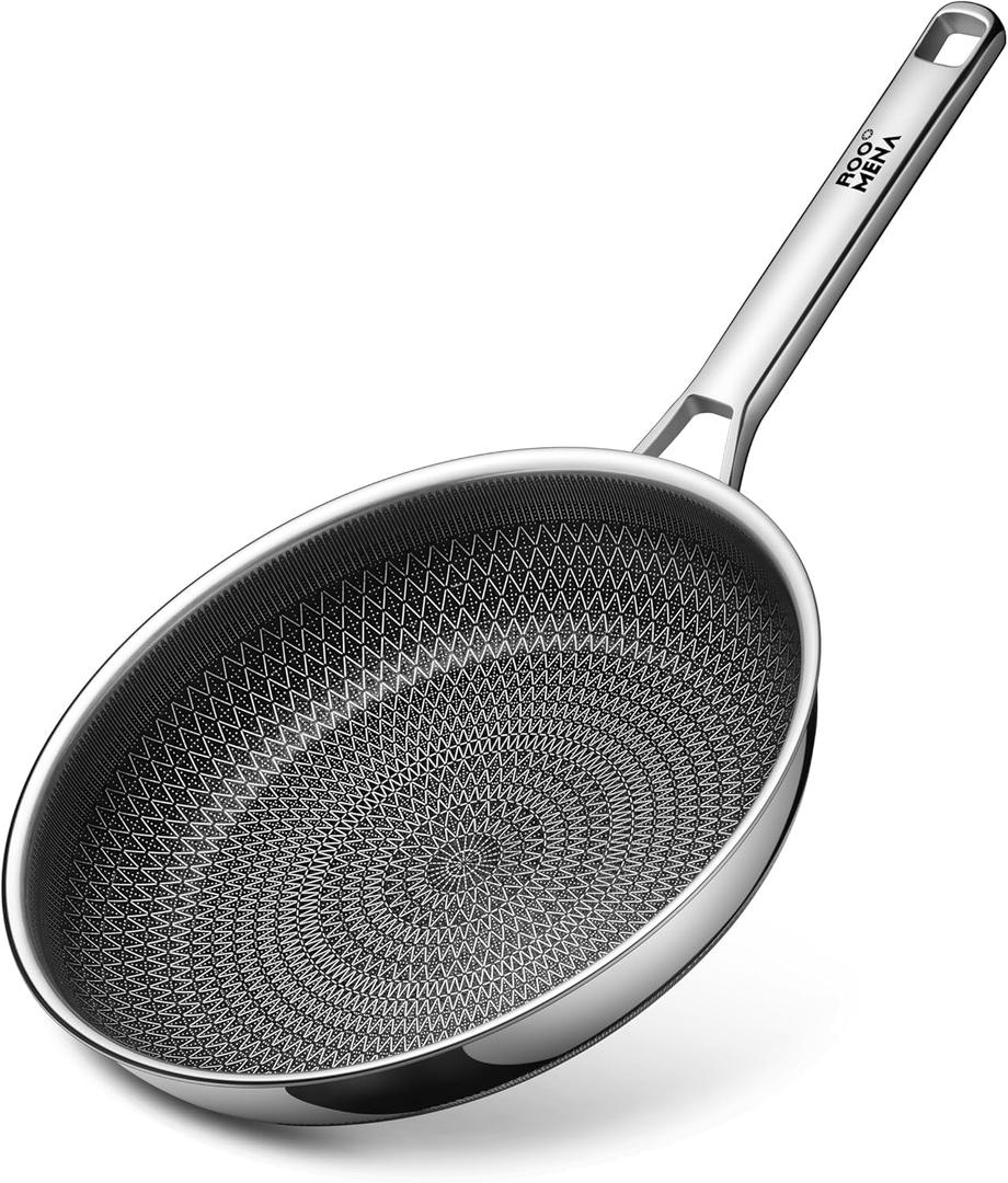 Non Stick Frying Pans Hybrid Ceramic, 12 Inch Tri-Ply Stainless Steel Skillet, Non-Toxic, PFAS/PFOA/PTFE Free, Metal Utensil Safe, Dishwasher & Oven Safe, Induction Compatible,Upgraded Version