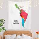 Shrahala Colorful Map Tapestry Wall Hanging for Kids Student, Map of Latin America Countries Abstract World Map Educational Tapestry for School Classroom Dorm Room Bedroom 59.1"L x 39.4"W,White