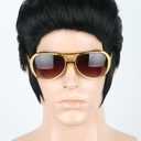 Men's Costume Wig Black Short Disco Wig 50s Rock Singer Wigs for Halloween Party Cosplay