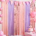 2 x 2 Pack Rose Gold Purple Backdrop Curtains 3.28 x 6.56 ft Foil Fringe Tinsel Streamers Singer Birthday Party Decorations Magical Music Themed Party Supplies for Women Bridal Bachelorette
