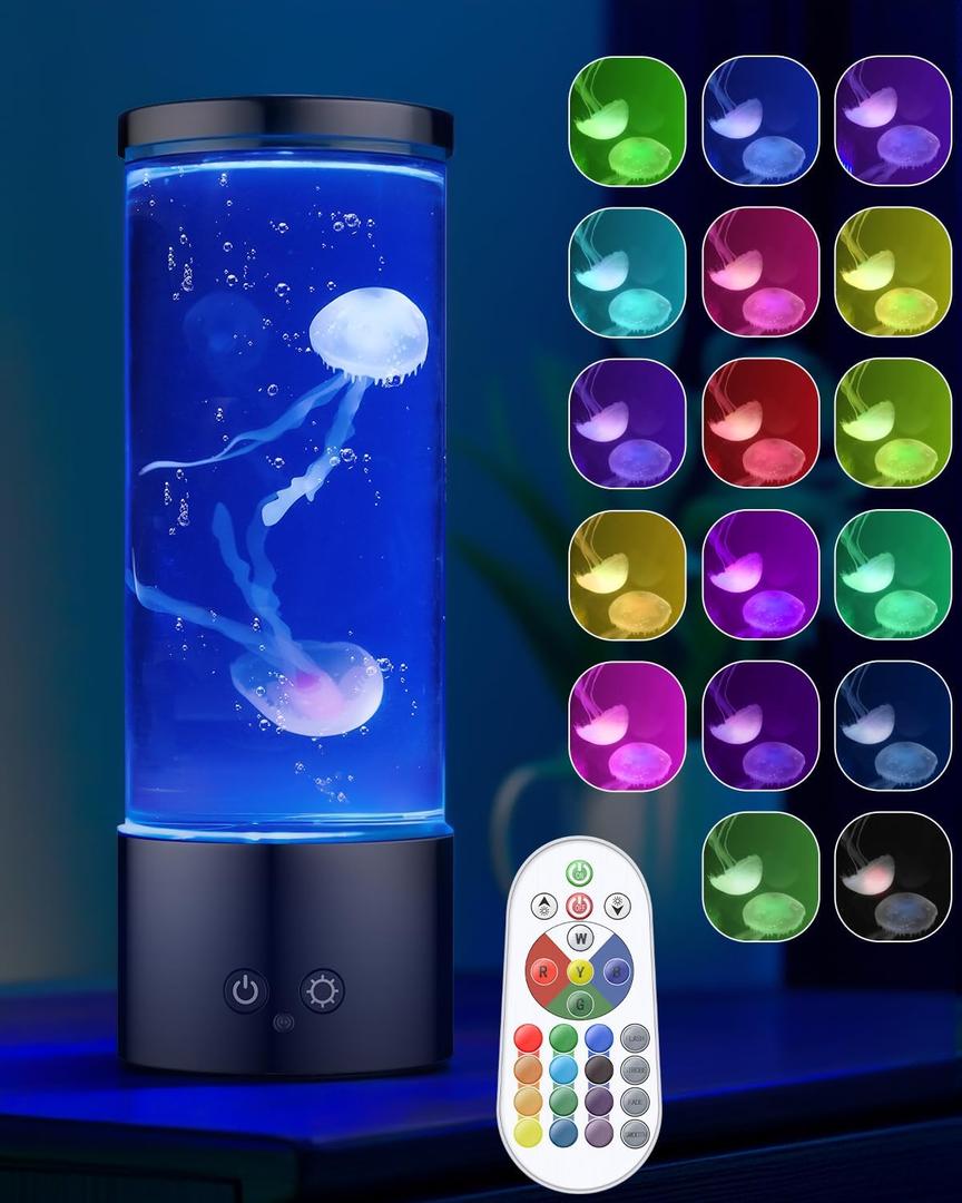 Pawfly 11 inch Jellyfish Lamp USB-C Powered LED Jellyfish Light with 4 Lighting Modes & 17 Color Changing Effects Table Mood Lamp Night Light for Home Office Decoration Gift for Birthday Easter