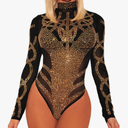Women's Sheer Mesh Turtleneck Neck See Through Leotard Bodysuit Body Tops S