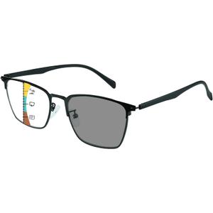 Photochromic Progressive Multifocus Reading Glasses Metal Lightweight Blue Light Blocking Glasses for Daily Wear (Black)