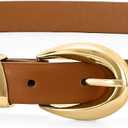 WHIPPY Women Skinny Leather Belt for Jeans Pants Dresses Ladies Fashion Waist Belt with Shiny Gold Buckle (M: Fit Waist Size 30-34")