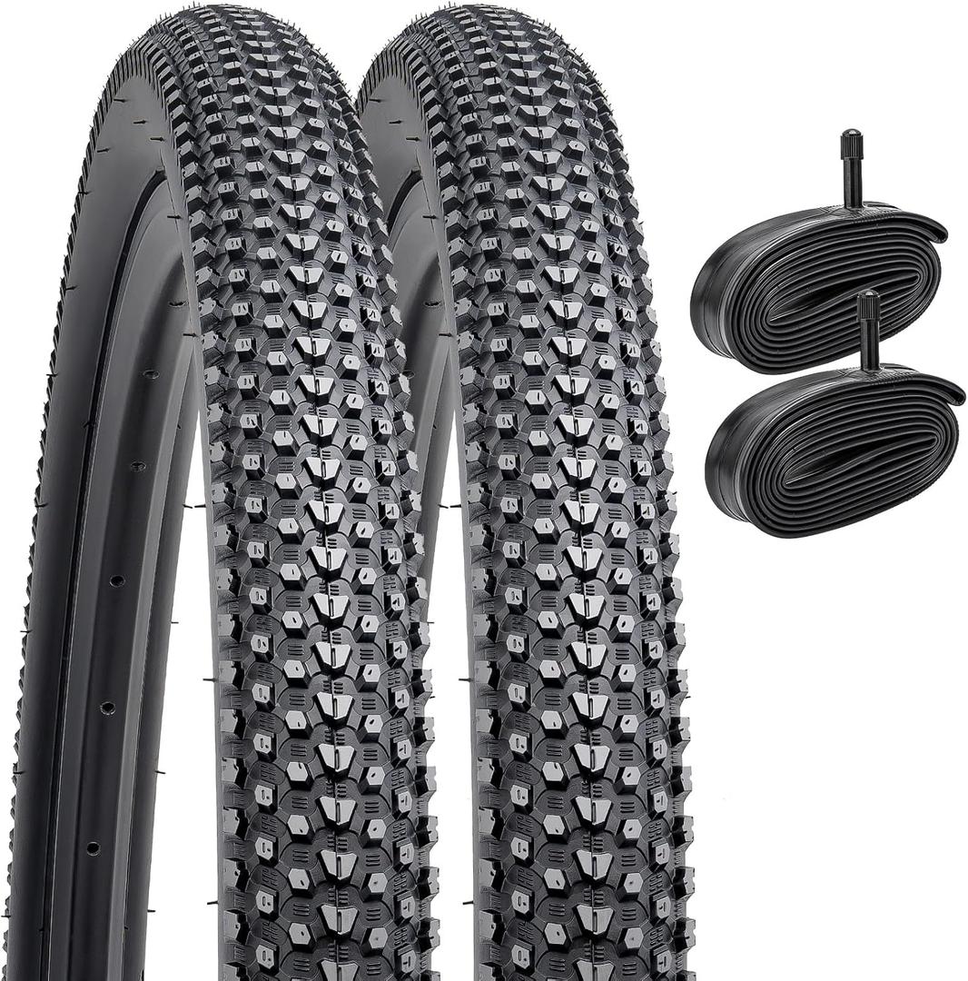 YUNSCM 26" Mountain Bike Tires 26x2.10/52-559 and 26" Bike Tubes Schrader Valve Compatible with Off Road Bike 26x2.0 26 x 2.10 26x2.125 Bicycle Tires and Tubes (Y-1088)