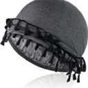 2 x Satin Lined Turban with Long Twist Straps Tassels Silky Head Wraps for Men Women Halo Head Scarf Sleeping Bonnet