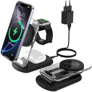 Mag Safe Charging Station, Wireless Charger, 3-in-1 Foldable Inductive Charging Station Apple Watch and iPhone 15 14 13, Travel Charging Station, iWatch Ultra 2/1/Series 9, AirPods