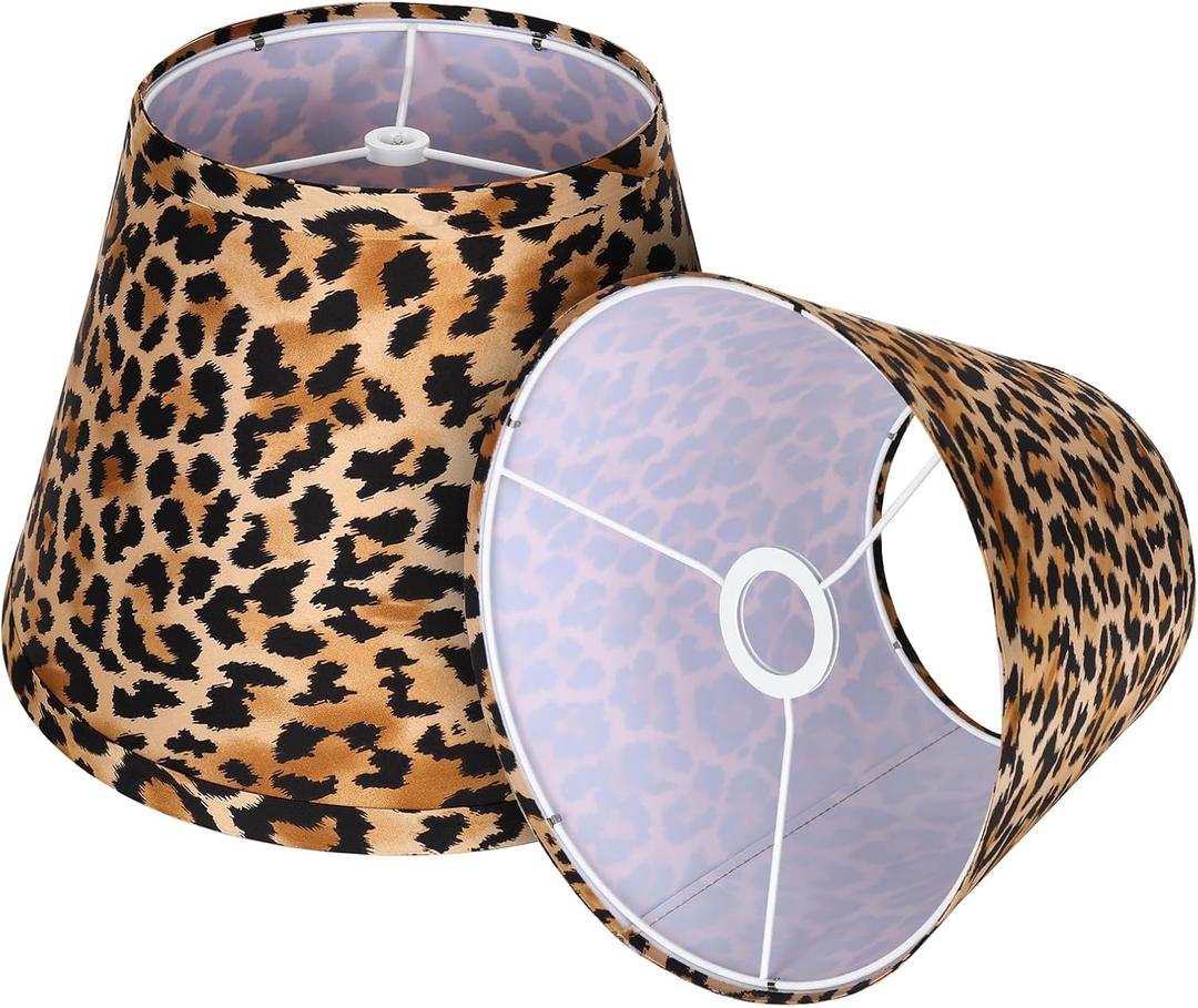 Fold Lamp Shades Set of 2 Leopard Print 7" Top X 11" Bottom X 8" High Small Lamp Shades Fits For Table Lamps and Floor Lamps Replacement For Living Room Bedroom Easy Assembly Required