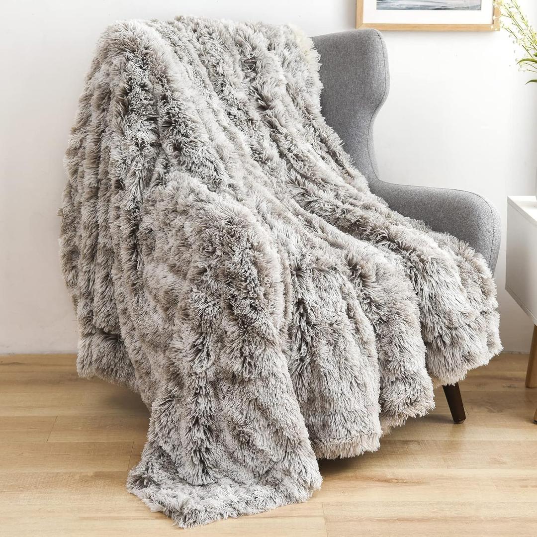 GONAAP Fuzzy Faux Fur Throw Blanket Frosty Grey Super Soft Cozy Plush Fuzzy Shaggy Blanket for Couch Sofa Bed (Frosty Grey, Throw(50"x60"))