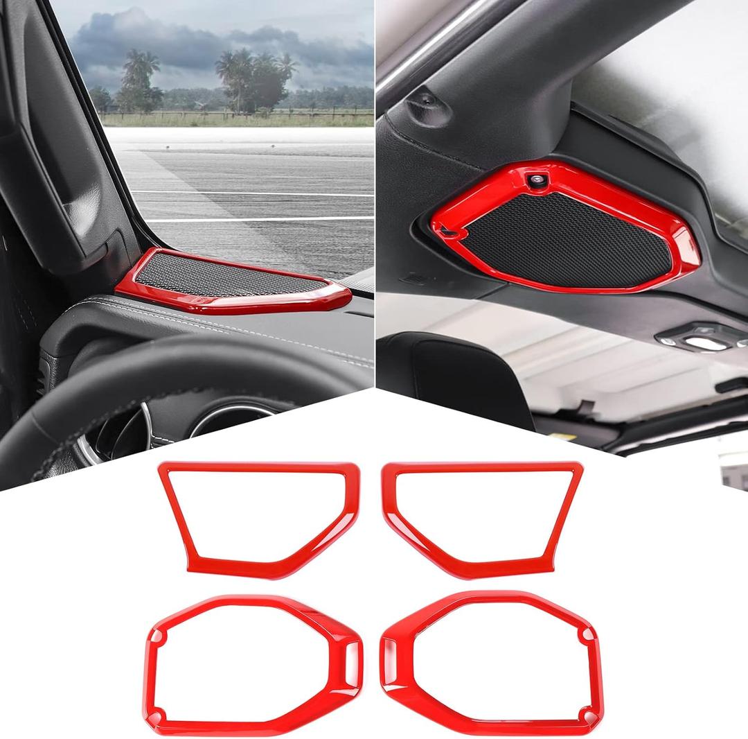 A Pillar Speaker Trim Cover & Roof Speaker Audio Trim Cover Ring Kit Decoration Interior Accessories for Jeep Wrangler JL JLU & Gladiator JT 2018-2022,Red
