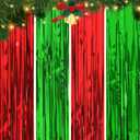 4 Packs 3 ft x 8 ft Friendsmas Christmas Party decorationsFoil Fringe Curtains Shiny Metallic Backdrop for Christmas Party Decorations Green and Red