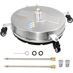 18-in Pressure Washer Surface Cleaner by EDOU - Stainless Steel Power Washer Attachment - 4,000 PSI Max - Concrete Cleaner with Dual Nozzles and Extension Wands - Silver