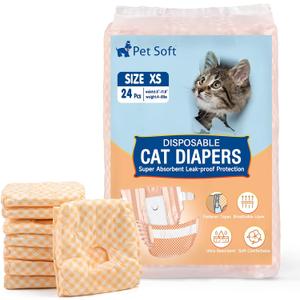 Pet Soft Disposable Cat Diapers - Female Dog Diapers for Cats & Dogs in Heat Period or Urine Incontinence, Doggie Diapers Ultra Absorbent Leak-Proof Puppy Diapers 24pcs (Orange, XS) (X-Small (24Counts))