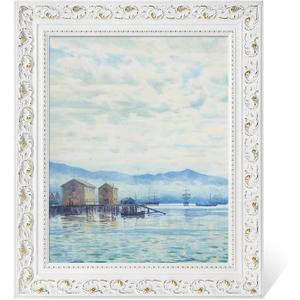 FOLKOR 16x20 DIY Ornate Canvas Frame, Antique White Wood Plein Air Frame 3" Face Width, No Glass and Backing, Modern Open Back Frames for Wedding Beach Oil Paintings And Art Prints, Gallery Wall Decor