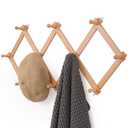 SCUNDA Wall Rack with 10 Hooks, Wooden Wall Expandable Coat Rack for Coat, Hats, Baseball Caps, Coffee Mug, Jewelry(Natural)