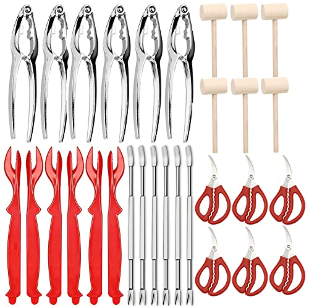 30 Pack Seafood Tools Include Crab Crackers, Seafood Scissors, Lobster Sheller, Crab Hammer and Shellfish Forks, Nutcracker Set