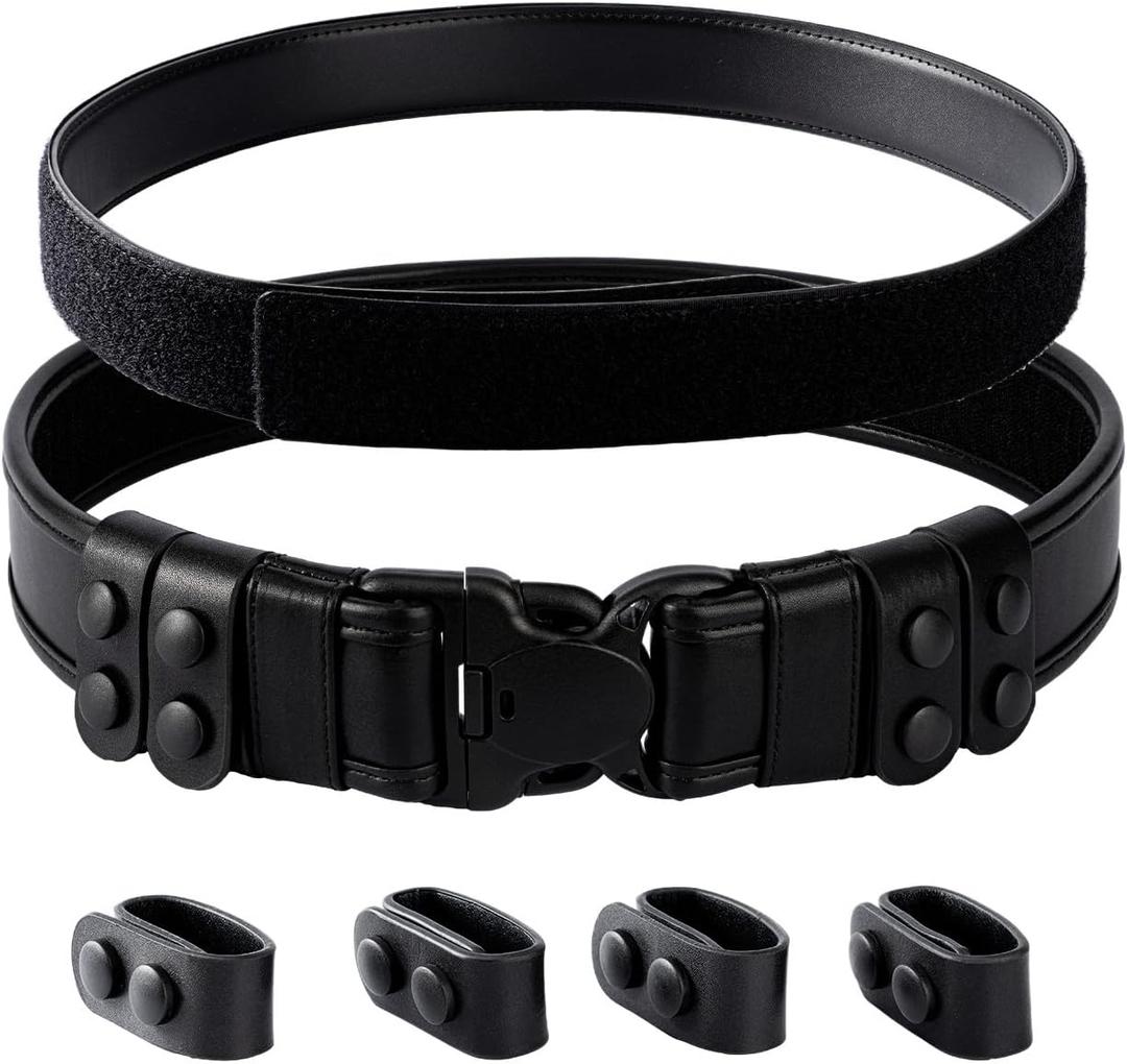 TACNEX 2" Duty Belt w/Hook Lining 4 Keepers 1.5" Reversible Inner Belt for Police Law Enforcement Security Plain Black (Large)