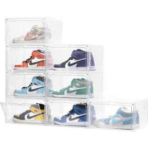 Attelite 8 Pack Shoe Boxes Clear Plastic Stackable, Upgrade Large Shoe Storage Organizer Containers with Magnetic Door for Display Sneaker, Easy Assembly