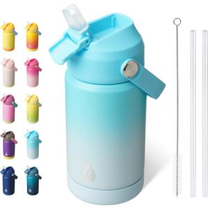 BJPKPK Insulated Water Bottle with Straw Lid, 12oz Thermos Water Bottles, Flex Handle & Non-slip Boot, BPA Free Leak Proof Stainless Steel Metal Thermos, Tumblers, Cups, Sea Salt