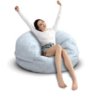 Soft Removable Cover for Teens/Girls Bedroom,Fluffy Giant Round Floor Beanbag Lounger Chairs (No Filler,Light Gray)