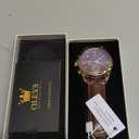 OLEVS Men's Chronograph Quartz Watches, Leather Strap Gold Case with Day Date, Waterproof Stainless Steel Wrist Watch, Luminous Hand Analog Watches for Men, Brown/Black/Blue/White Dial