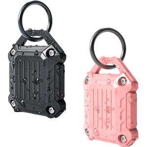 JEANUE-Waterproof Airtag Holder Keychain Case,Compatible Apple Air Tag Tracker with Key Ring, Keys/Dog Collar/Luggage (Pink&black 2pack)