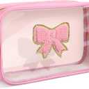 Kacctyen Pink Bow Clear Makeup Bag Coquette Pink Bow Travel Toiletry Preppy Cosmetic Bag Travel Organizer Trendy Portable Gift for Women Girlfriend Bridesmaid Birthday Mothers Day