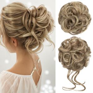CJL HAIR 2PCS Messy Bun Hair Pieces Wavy Curly Synthetic Updo Chignon Fake Scrunchies Ponytail Extension for Women Sand CJL HAIR 2PCS Messy Bun Hair Pieces Wavy Curly Synthetic Updo Chignon Fake Scrunchies Ponytail Extension for Women Sand