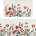 Kitchen Mats for Floor 2 Piece White, Colorful Flower Fern Kitchen Floor Mats for in Front of Sink, Floral Kitchen Rugs Non Slip Washable (17"x47"+17"x29")