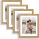 Hongkee 10x12 Picture Frame Set of 4, Made of Real Glass and Natural Oak Frame - Display Picture 8x10 with Mat or 10x12 Without Mat, 10 by 12 Photo for Wall Mounting