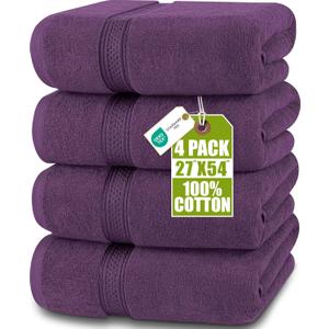 Utopia Towels 4 Pack Premium Bath Towels Set, 27 by 54 Inches, 100% Ring Spun Cotton 600GSM, Lightweight and Highly Absorbent Quick Drying Towels, Perfect for Daily Use, Plum