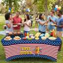 Chumia 6 ft 4th of July Rectangle Tablecloth Stretch Spandex Hot Dog Patriotic Tablecloth 250th Anniversary USA Independence Day Table Cover American Flag Table Cloth for 4th of July Party Decorations