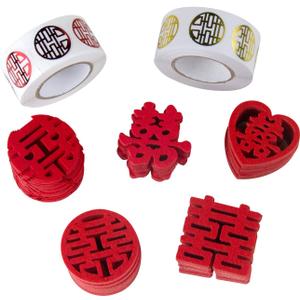 150 Pcs Mini Double Happiness Confetti, 2 Rolls Wedding Favor Sealing Labels Stickers, Chinese Traditional Wedding Decoration Supplies for New House Candy Fruit Plate Layout