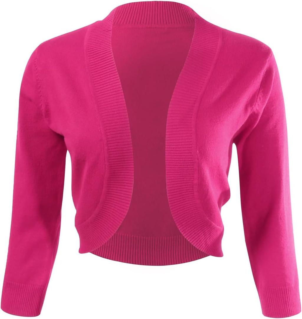 Allsense Womens Bolero Shrug for Dresses, 3/4 Sleeve Open Front Cropped Cardigan Sweater, Lightweight Knit Formal Cover Up XL
