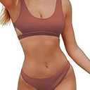 Women Swimsuit Bikini Set Two Piece Ribbed Texture Side Cutout Tank Top Mid Rise Bathing Suit, S, Brick Red 
